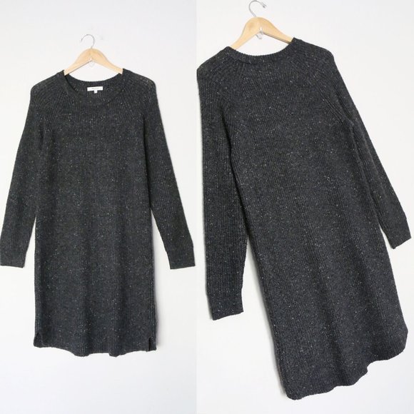 Madewell Curved Hem Sweater Dress M Wool Blend Long Sleeve Donegal Thunder Gray - Picture 9 of 14